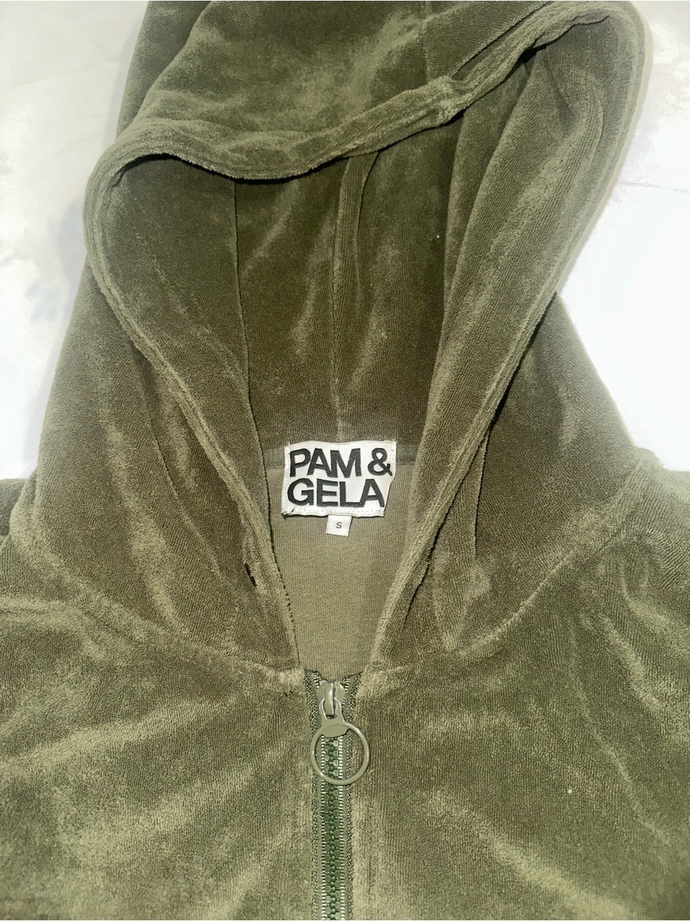 Pam & Gela Olive Green Matching Set Terry Cloth Jacket and Shorts Size Small - Picture 8 of 11